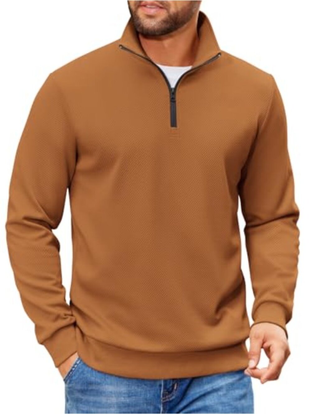 Men's Quarter Zip Pullover Sweatshirt Lightweight Mock Neck Long Sleeve Polo